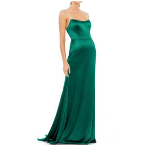 Mac Duggal Square Neck Sheath Gown In Emerald Green Size 12 NEW WITH TAGS